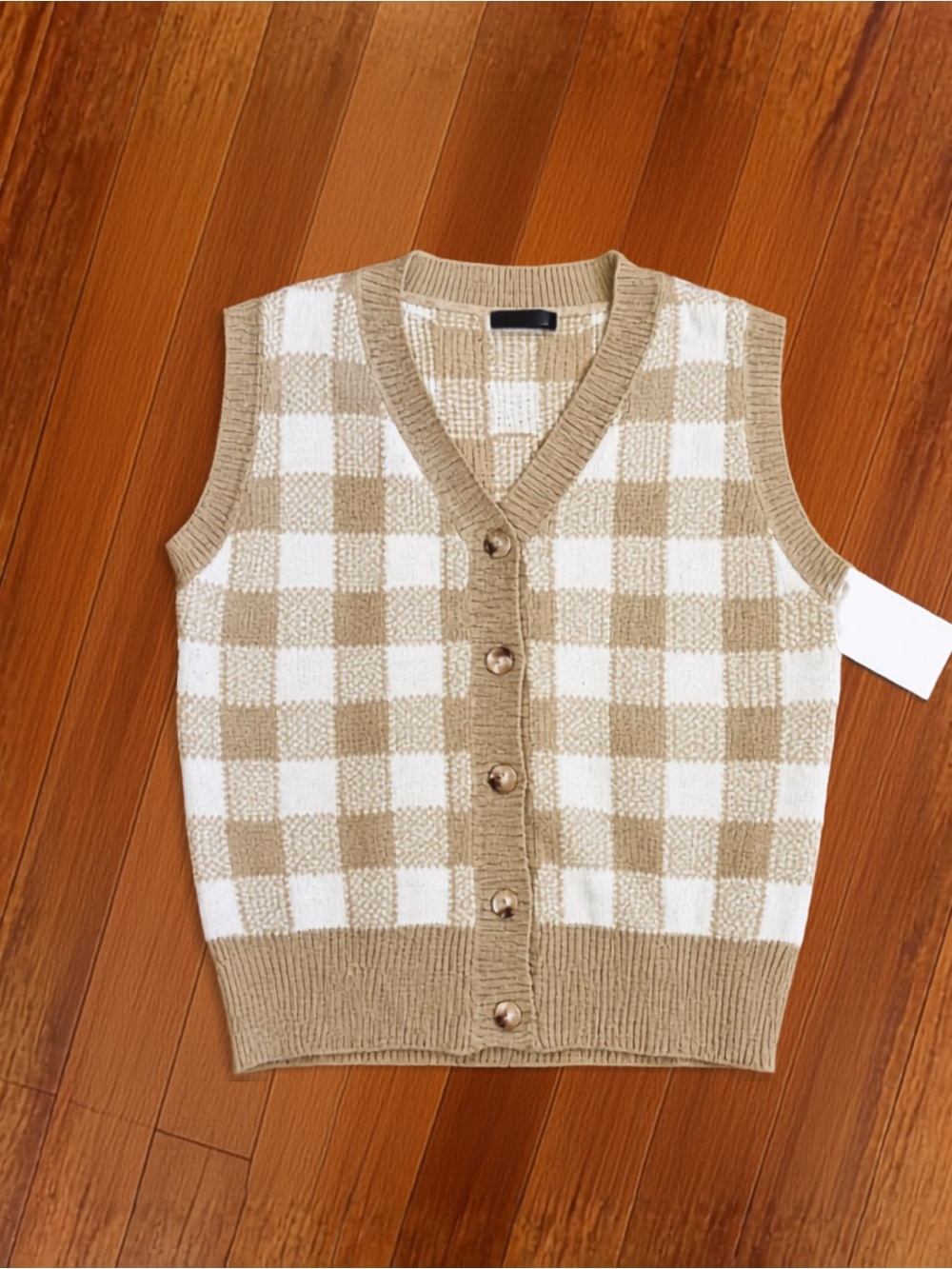 NWT Checker Knit Button-Front Sweater Vest Size S